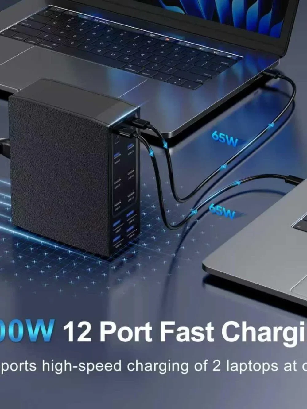 GaN 5 500W USB C Charging Hub: 12 Ports for Home or Office Use - Compact Design